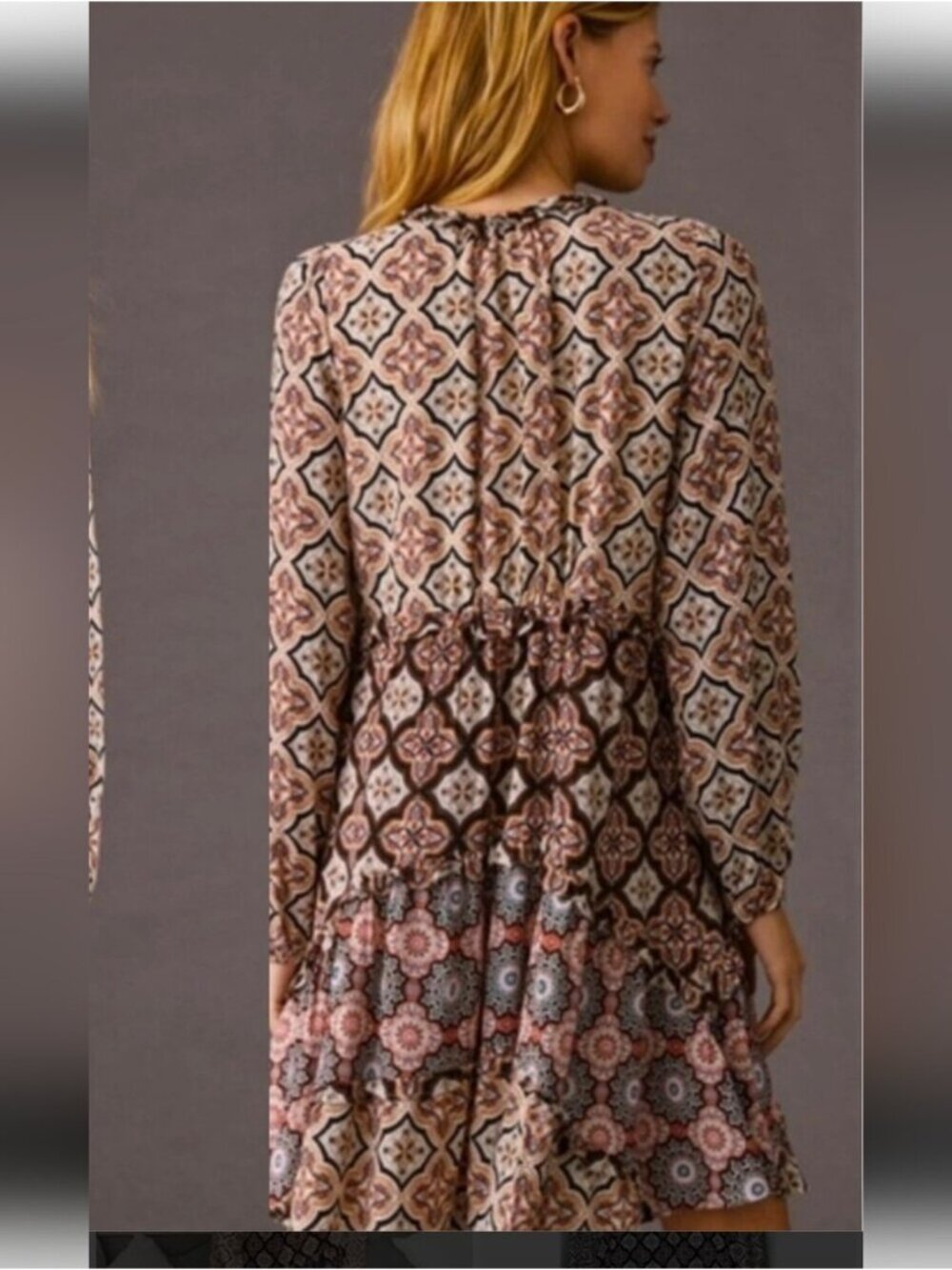 Anthropologie Tiered V-Neck Mini Dress Like new Loose boho Comfy Dress Size  L - Picture 12 of 16